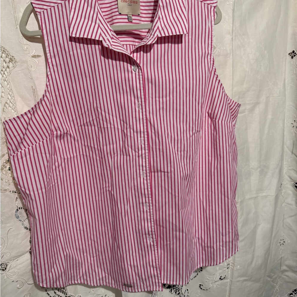Casa cabana Sleeveless Pink Stripe Button-Front Blouse